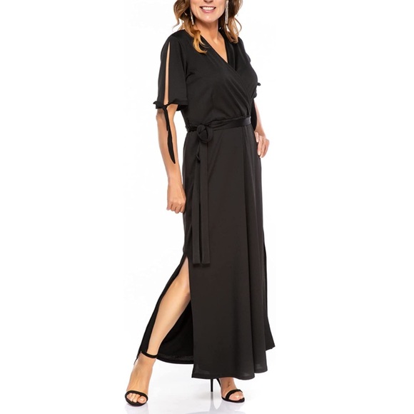 Dresses & Skirts - Brand New Plus Size Black Long Maxi Pull On Wrap V-Neck Dress Wedding Black Tie